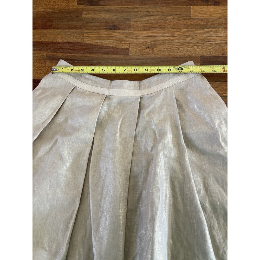 SEE BY CHLOE Linen Skirt SIZE 2 /36 Beige With Gold Thread Sparkle Pleated Mini - Picture 7 of 16
